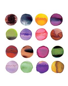 a group of different colored circles on a white background