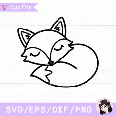 a drawing of a fox sleeping on top of a piece of paper with the words cut file