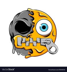 a cartoon skull with the word life in it's mouth and an eyeball