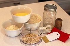 the ingredients for an oatmeal recipe are on the counter