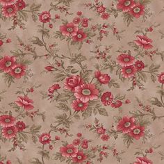 an old fashioned wallpaper with red flowers on it