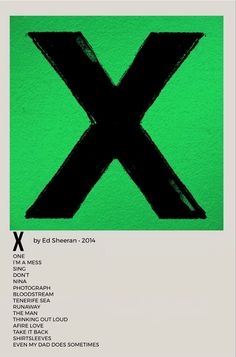 a poster with the letter x in black and green ink on a light green background