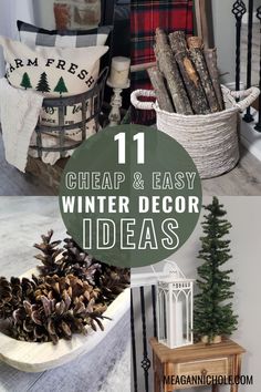 christmas decor with pine cones and other items