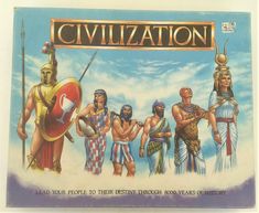 a board game with an image of several people in ancient costumes and the title civilization