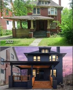 before and after pictures of an old house in the same color as they are now