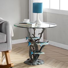 Barracuda End Table Boat Bathroom, Cosy Apartment, Iron Accents, Artisan Furniture, Glass End Tables, Beauty Of Life, Fish Sculpture, Aluminum Table, Beneath The Surface