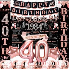 a birthday poster with balloons and confetti in the shape of number forty four