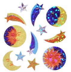 an assortment of stars and moon stickers