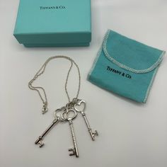 Tiffany & Co. Rare Sterling Silver 3 Key Pendant 16 Inches Chain Necklace Vintage Condition As Pictured Dust Bag & Box Included Jewelry Tiffany, Tiffany Co Jewelry, Key Pendant, Necklace Vintage, Tiffany & Co., Vintage Necklace, Womens Jewelry Necklace, Dust Bag, Chain Necklace