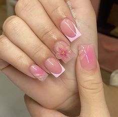 Cute Short Nails With Flowers, Nails Small Square, Acrylic Nails Short With Design, Nails Short Square French Tip, Short Simple Cute Nails, Simple Pink Gel Nails, Cute Birthday Nails Short Pink, Shorties Nails Simple, Short Acrylic Nails Designs Birthday