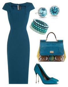 Dark Turquoise Dress, Turquoise Dress Outfit, Business Outfits Women, Turquoise Dress, Dark Turquoise, Work Dress, Complete Outfits, Wardrobe Style