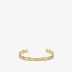 Rigid bracelet with ornamentation engraved in the shape of the F is Fendi logo. Made of metal with a gold finish. Decorated with natural crystals. Made in Italy. Size M Fendi Bracelet, Fendi Logo Design, Fendi Store, Fendi Logo, Exclusive Gift, Colorful Bracelets, Bracelet Gold, The Shape, Nappa Leather