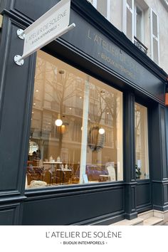 the front window of a restaurant called la atelier de solene in paris, france