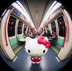 an image of a hello kitty on the subway