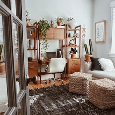 a living room filled with furniture and plants