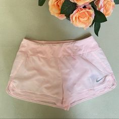 Super Cute Light Pink Nike Training Shorts. Has A Small Pocket Inside In The Front And A Slight Bigger One In The Back Under The Waistband On The Outside. Has An Underwear Connected To It Inside And Is See Through. Size: Medium Nike Pink Shorts, Pink Nike Shorts, Nike Light, Pink Activewear, Soccer Shorts, Pink Nike, Nike Training, Shorts Nike, Pink Nikes