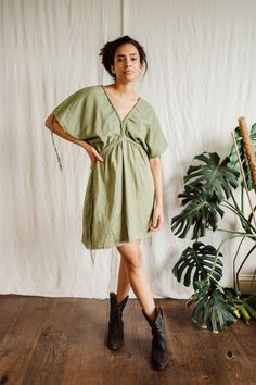 ~Olive Lotus dress~ ~ Made with luxury Bamboo- ~Uk size 6~14~ Olive Mini Dress For Summer, Olive Mini Dress For Spring, Spring Olive Mini Dress, Summer Khaki Mini Dresses, Khaki Mini Summer Dresses, Khaki Mini Dress For Summer, Sage Short Sleeve Dresses, Khaki Mini Length Summer Dress, Khaki Knee-length Spring Dress