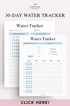 the 30 day water tracker is shown in blue and white