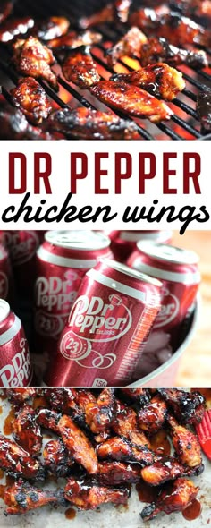 bbq chicken wings with dr pepper on top and the words dr pepper chicken wings above them