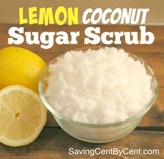 This Lemon Coconut Homemade Sugar Scrub is so simple to make, and it’s a lot less expensive than store-bought skin moisturizers and exfoliating products. Plus, this would make a great gift for Mother’s Day. Sugar Face Scrub Diy, Peppermint Vanilla Sugar Scrub, Sugar Face Scrub, Exfoliating Products, Homemade Sugar Scrub, Coconut Sugar Scrub, Diy Scrubs, Salt Scrubs, Homemade Moisturizer