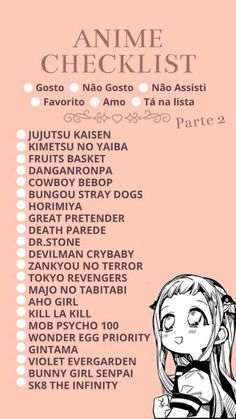 an anime checklist is shown with the names and numbers on it's side