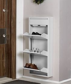 Brand: KASERColor: WhiteFeatures: NO Assembly Required, Ideal for Hallway, Entryway| Space Saving Wall Mounted Organizer | : Place any kind of shoes to 20 x 6 x 45 inches shoe cabinet. Organize 6-9 pairs of shoes to 3 rack storage. Max 11 US size shoes can fit ( Depth for the shoes is 12"/30cm)Top drawer is for small items like your keys, cleaning items etc.| Minimal Slim Design | : With it's smooth and durable finish, this shoe storage cabinet i Shoe Storage For Entryway, Small Shoe Cabinet, Storage For Entryway, Wall Mounted Organizer, Space Saving Shoe Rack, Wall Mounted Shoe Rack, Shoe Drawer, System Kitchen