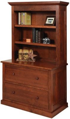 a wooden bookcase with two drawers underneath it