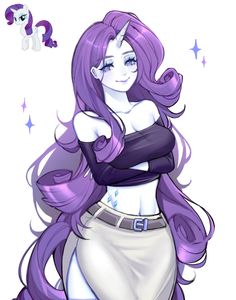 a drawing of a purple haired girl with long hair and an unicorn - like tail