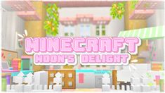 the logo for minecraft's delight is displayed in front of a room filled with furniture