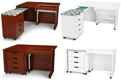 four different types of desks with drawers