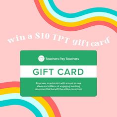 the teacher's pay teachers gift card is shown in front of a pink background