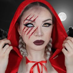 Scar Halloween Costume, Hallowen Schminke, Red Riding Hood Makeup, Little Red Riding Hood Halloween, Scar Makeup, Halloweenský Makeup, Cute Halloween Makeup, Halloween Beauty, Halloween Makeup Pretty