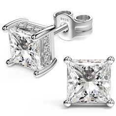 PRICES MAY VARY. 💎Stud Earrings Material💎 18k white gold plated princess cut 925 sterling silver fake diamond CZ stud earrings, nickel-free, and lead-free hypoallergenic earrings. The best choice for sensitive ears. 💎Stud Earrings Size💎 5mm (1.0ct), 6mm (1.5ct), 7mm (2.0ct), Post length: 11mm / 0.43inch. Sterling silver stud earrings will always be sparkly and never tarnish. perfect size as stud earrings for both women and men, perfect for those who have multiple piercings. 💎Diamond Highlig Silver Cubic Zirconia Princess Cut Diamond Earrings, Silver Princess Cut Cubic Zirconia Earrings, Princess Cut Cubic Zirconia Diamond Earrings In Silver, Princess Cut Sterling Silver Earrings, Silver Princess Cut Earrings For Gift, White Princess Cut Cubic Zirconia Earrings, Diamond White Princess Cut Earrings As Gift, Highlight Design, Earrings Stand