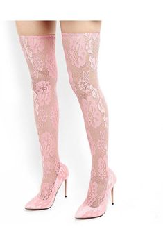 TAAFO Pink Lace Thigh High Heel Boots US 3 / EU 33-Pink Love Pink Clothes, Thigh High Heel Boots, Cowboy Shoes, Thigh High Heels, Boots Square Toe, Thigh High Boots Heels, Suede Boots Knee High, Wedge Boots, Heel Boots