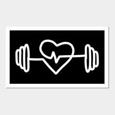 a heart and barbells on a black background with the word love written in white