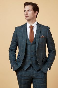 Scott Blue Check Suit | Three Piece Suit | Marc Darcy Tweed Three-piece Suit For Semi-formal Occasions, Semi-formal Tweed Three-piece Suit, Semi-formal Three-piece Tweed Suit, Tweed Three-piece Suit With Notch Lapel For Work, Tailored Tweed Three-piece Suit, Blue Tweed Jacket For Semi-formal Occasions, Semi-formal Blue Tweed Jacket, Tailored Blue Tweed Blazer, Blue Tweed Jacket With Notch Lapel