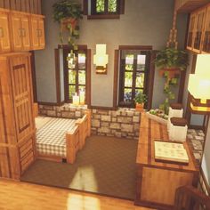 Minecraft Cozy Bedroom, Minecraft Cottagecore Bedroom, Window Ideas Minecraft, Minecraft Cozy Interior, Minecraft Bedroom Interior, Cozy Minecraft Interior, Cozy Minecraft Houses, Minecraft Windows Design, Minecraft Interior Design Bedrooms