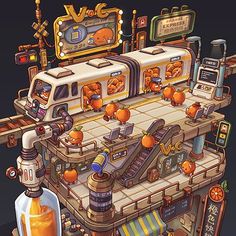 an image of a cartoon kitchen with pumpkins on it