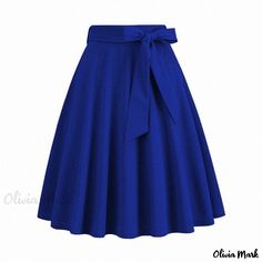 Olivia Mark - Fashionable Solid Color Midi Skirt with Matching Belt, Cinched Waist, and Flowy hem - One-piece Chic Belt, Bodycon Midi Skirt, Tube Skirt, Skirts Midi High Waisted, Elegant Skirt, Flowing Skirt, Long Sleeve Short Dress, Daily Dress, Blue Skirt