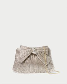 Color: Champagne Clutch With Strap, Prom Clutch, Bow Clutch, Clover Green, Bow Heels, Mini Bows, Emerald Color, Pleated Fabric, Loeffler Randall