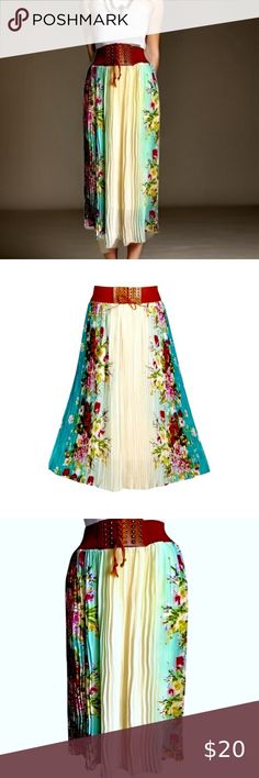 Floral Boho Chic Peasant Elastic Waist Tie Maxi Skirt Size XL