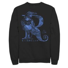 the raven claw crew sweatshirt in black with blue print on the front and back side