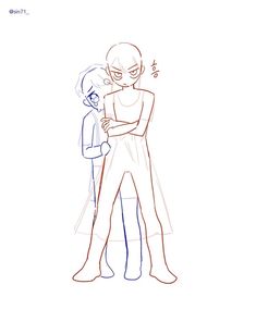 a drawing of two people standing next to each other, one is hugging the other