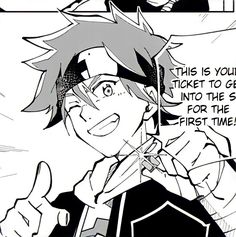 an anime character is giving the thumbs up sign with his hand and pointing at him