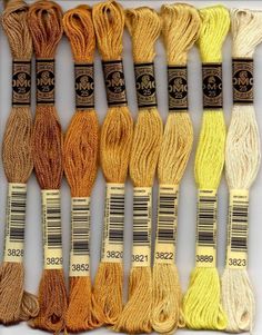 several skeins of different colors of yarn