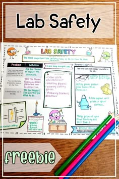 the lab safety sketch note activity is shown with pencils