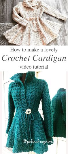 the crochet cardigan pattern is shown with instructions to make it and how to use