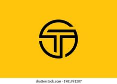 the letter t in a circle logo with black and yellow colors on a white background