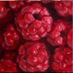 an oil painting of red raspberries