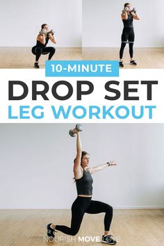 This dumbbell leg workout is 45 minutes of FIRE 🔥! Burn out legs, thighs, butt and hamstrings with this intense lower body strength-building workout! 20of THE BEST LEG EXERCISES at home to build muscle using a set of dumbbells and an optional resistance band (no squat rack or fancy gym equipment needed). Burn 500+ calories! Drop Set Workout, Drop Sets Workout, Leg Workout For Women, Intense Leg Workout, Strength Building Workouts, Burn 500 Calories, Hiit Program